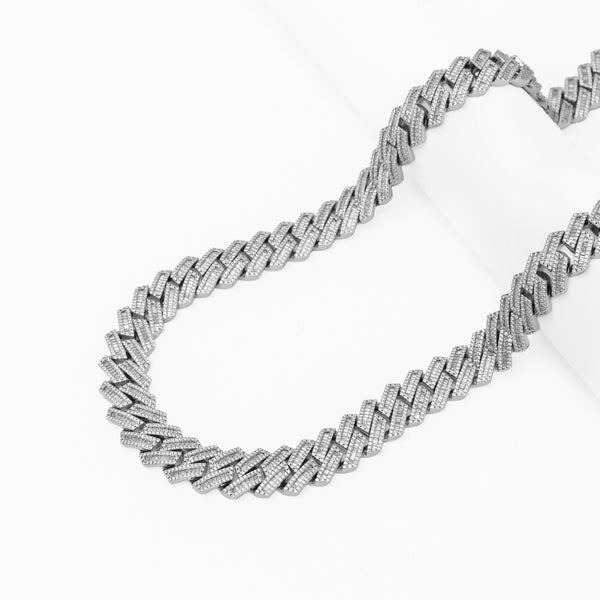 Big Daddy 16MM Baguette Iced Out Cuban Link Silver Chain