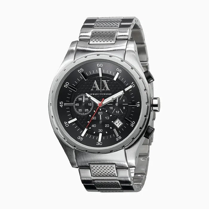 Armani Exchange Silver Chronograph Black Dial Men's Watch - AX1057