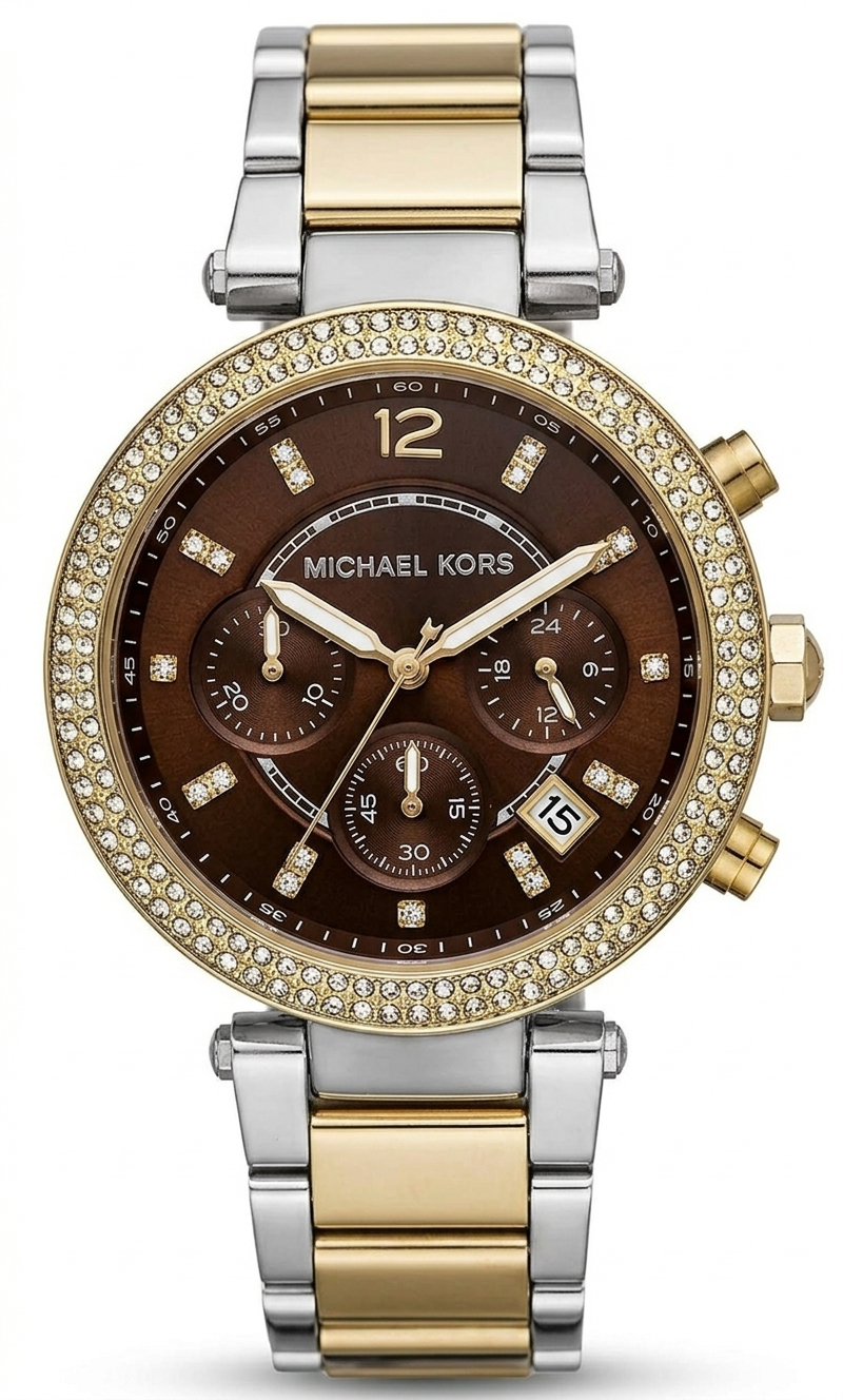 Michael Kors Parker Chronograph Brown Dial Two Tone Steel Strap Women's Watch MK6118