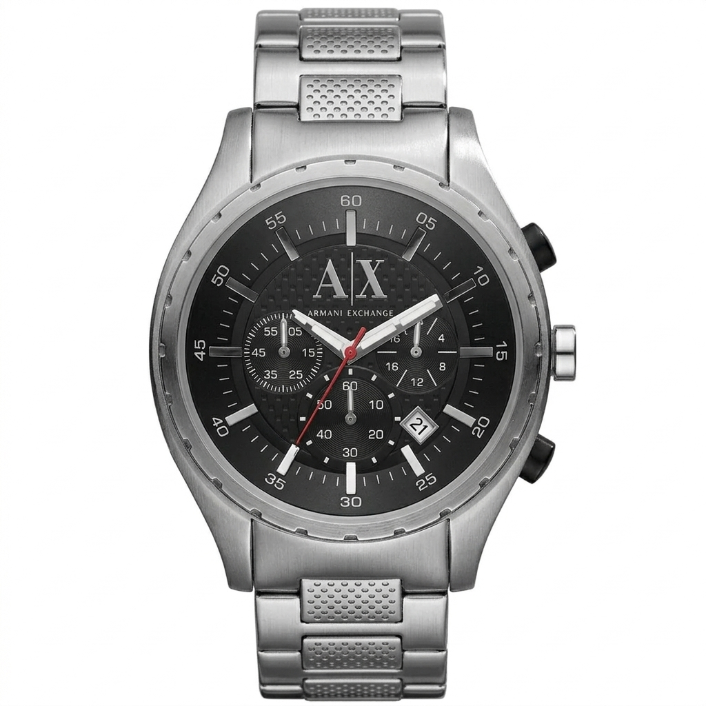 Armani Exchange Silver Chronograph Black Dial Men's Watch - AX1057