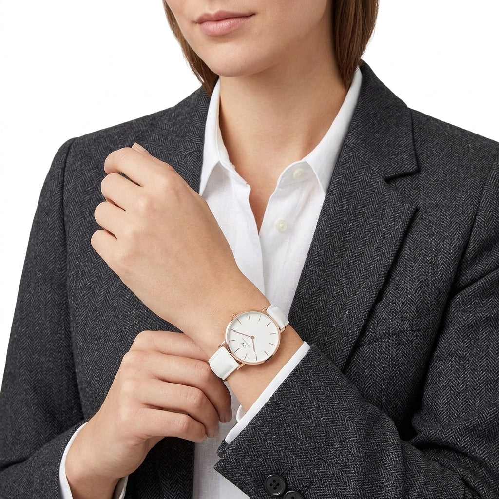 Daniel Wellington Petite Bondi 32mm White Dial Genuine Leather Gold Women's Watch - DW00100189