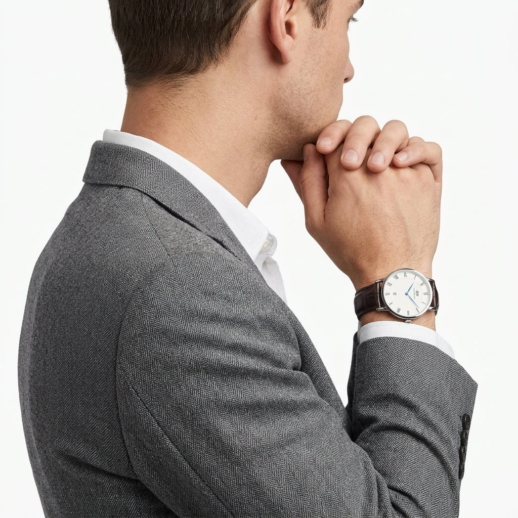 Daniel Wellington Dapper York 38mm White Dial Dark Brown Genuine Leather Silver Date Watch - DW00100089