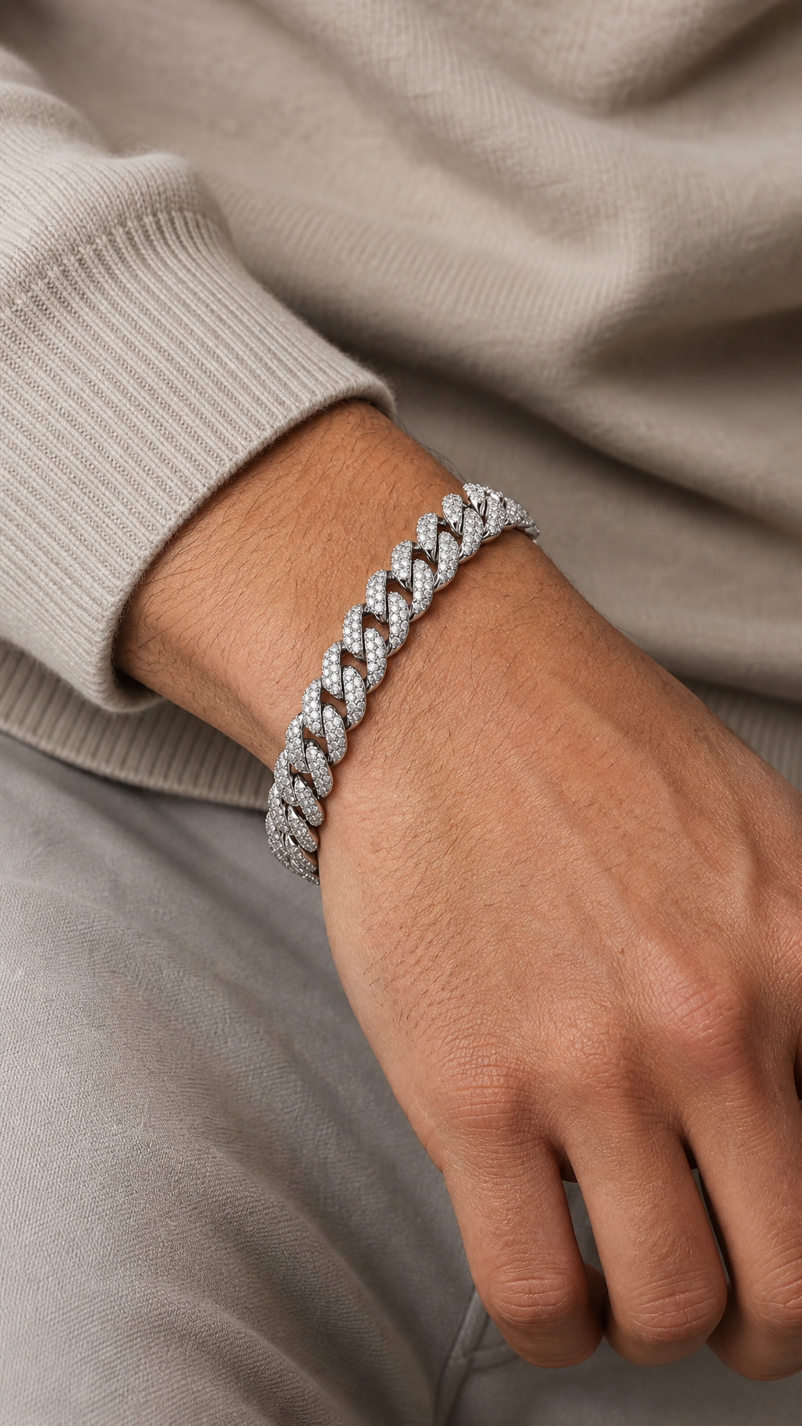 Big Daddy 9MM Diamond Curb Silver Iced Out Bracelet