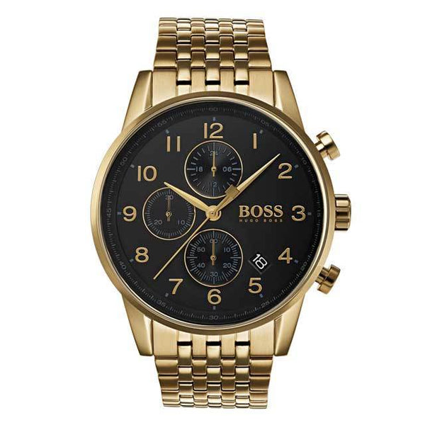 Hugo Boss Stunning Gold Navigator Black Chronograph S/Steel Men's Watch #1513531 - Big Daddy Jewelry