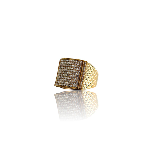 Big Daddy Iced Pave Square Gold Ring