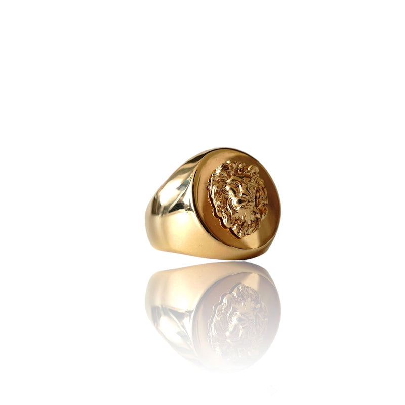 Big Daddy Lion Signet Round Gold Ring