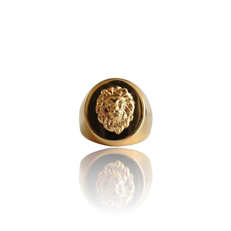 Big Daddy Lion Signet Round Gold Ring