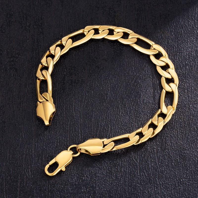 Big Daddy 9mm Steel Figaro Gold Bracelet