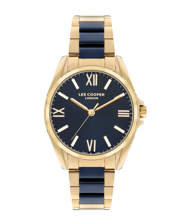 Lee Cooper Women's 34 MM Gold Analog Navy Blue Dial Watch – LC07873.270