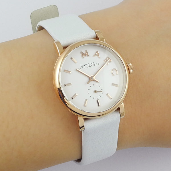 Marc Jacobs Baker White Leather Strap 28mm Ladies Watch MBM1284