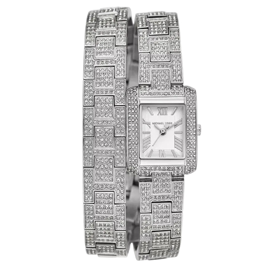 Michael Kors Petite Emery Pavé Silver-Tone Double Wrap Women's Watch - MK4836