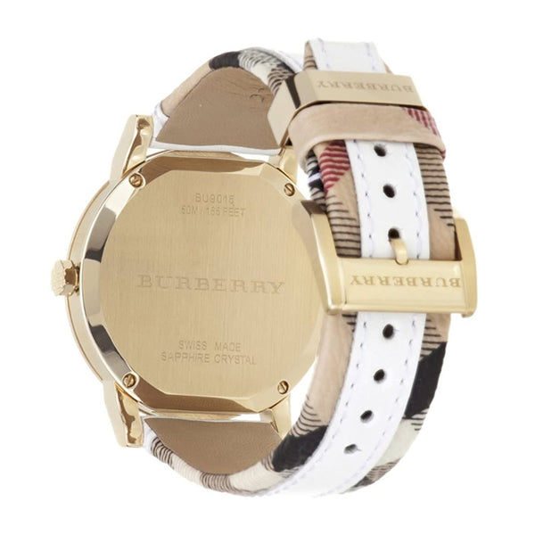 Burberry BU9015 Women's Swiss Heymarket Check Fabric and White Leather Band White Dial Women's Watch BU9015 - Big Daddy Jewelry #2