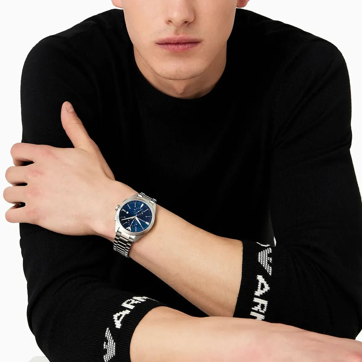 Emporio Armani Claudio Chronograph Blue Dial Silver Men's Watch - AR11541