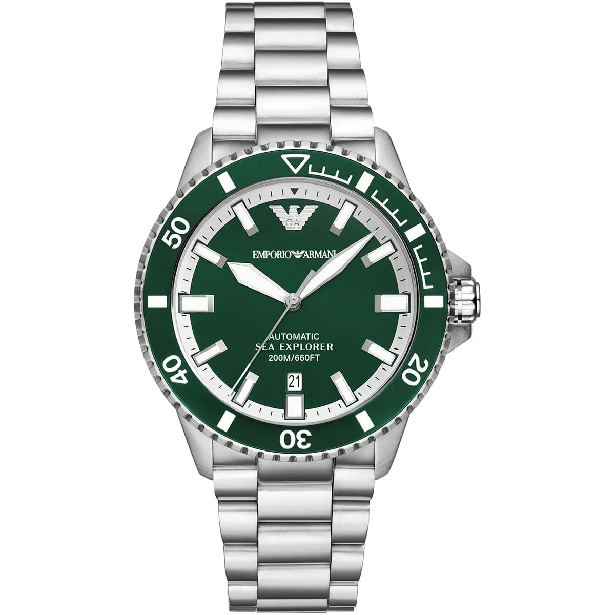 Emporio Armani Sea Explorer Automatic Green Dial Silver Men's Watch - AR60080