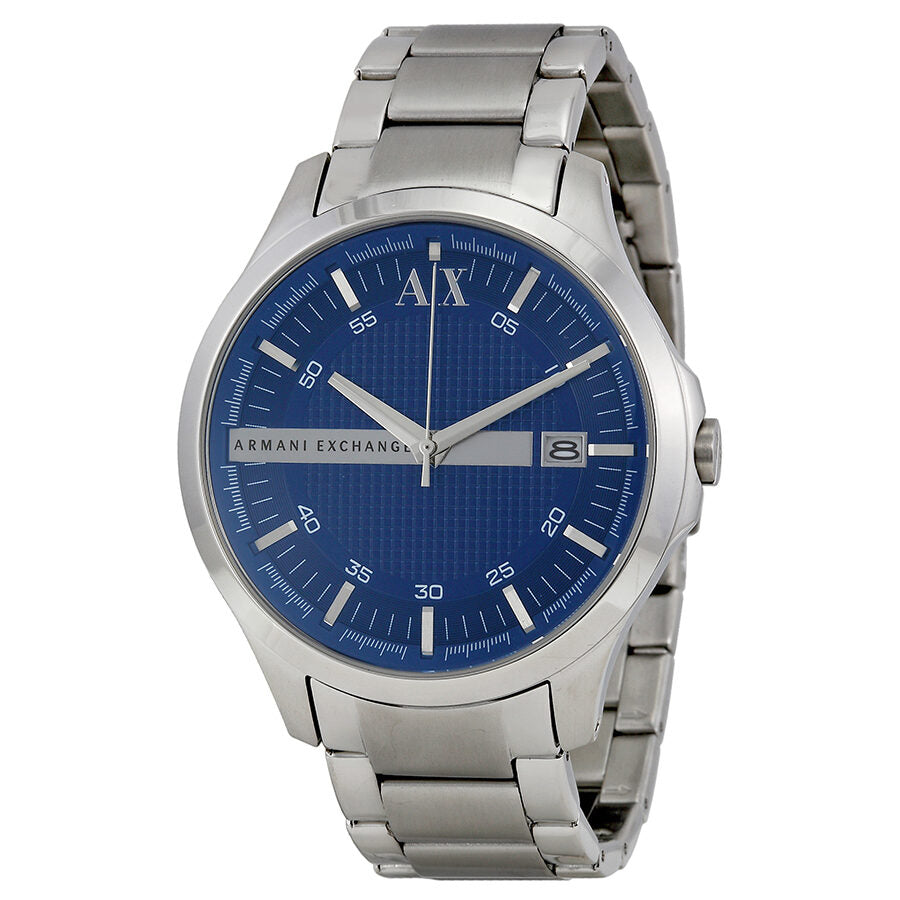 Armani Exchange blue textured dial silver stainless steel men's watch with date window