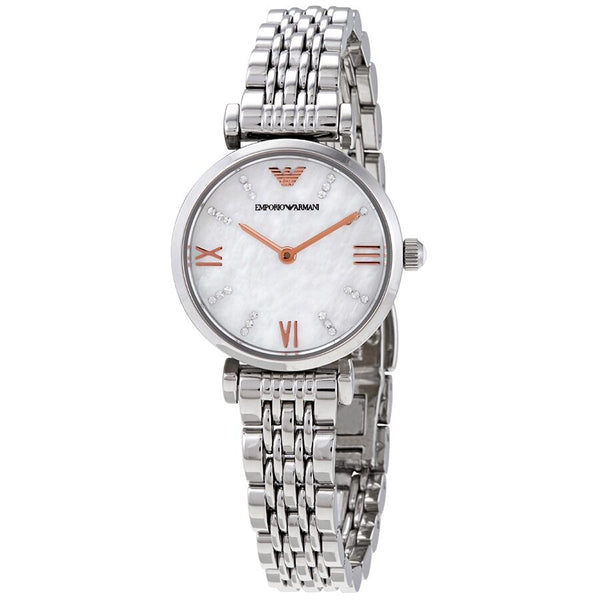 Emporio Armani Gianni T-Bar Quartz Crystal White Mother of Pearl Dial Ladies Watch #AR11204 - Big Daddy Jewelry