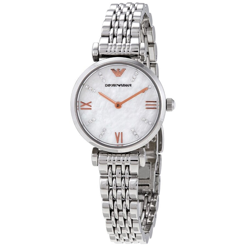 Emporio Armani Gianni T-Bar Quartz Crystal White Mother of Pearl Dial Ladies Watch #AR11204 - Big Daddy Jewelry