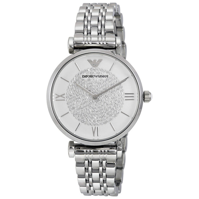 Armani White Crystal Pave Dial Stainless Steel Ladies Watch #AR1925 - Big Daddy Jewelry