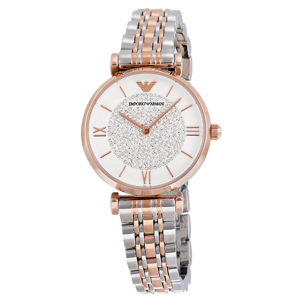Armani White Crystal Pave Dial Two-tone Ladies Watch #AR1926 - Big Daddy Jewelry