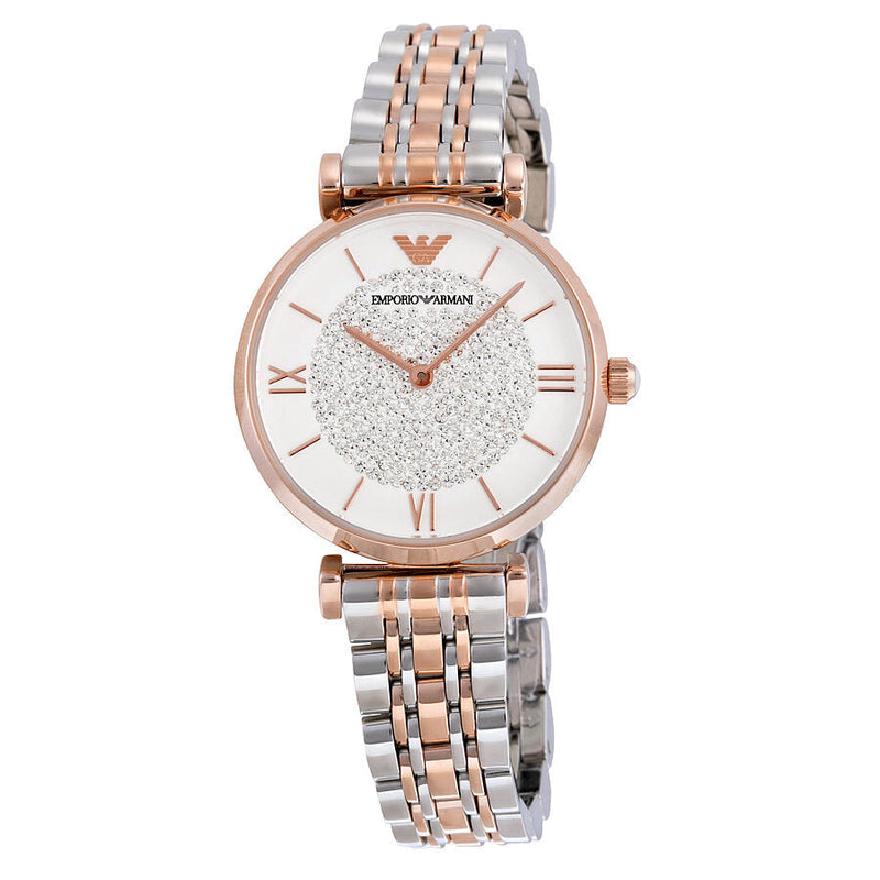 Armani White Crystal Pave Dial Two-tone Ladies Watch #AR1926 - Big Daddy Jewelry