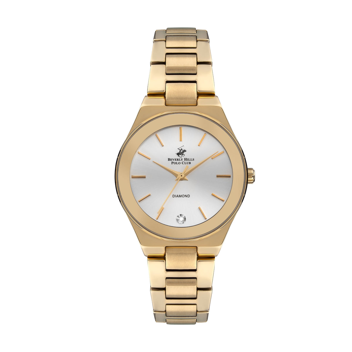 Beverly Hills Polo Club all gold diamond watch with white sunray dial and gold bracelet