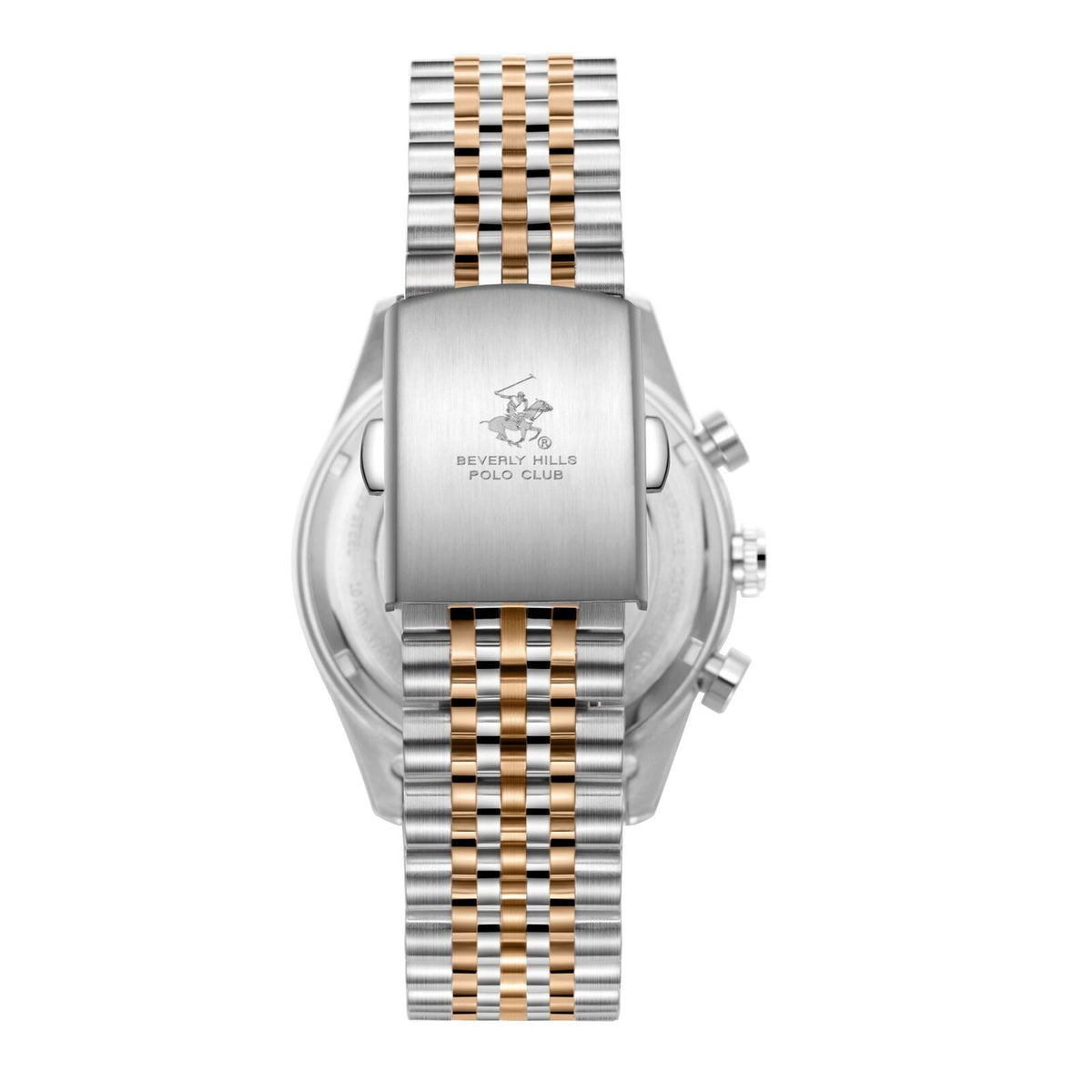 Beverly Hills Polo Club BP3823X.590 watch caseback with two-tone stainless steel bracelet