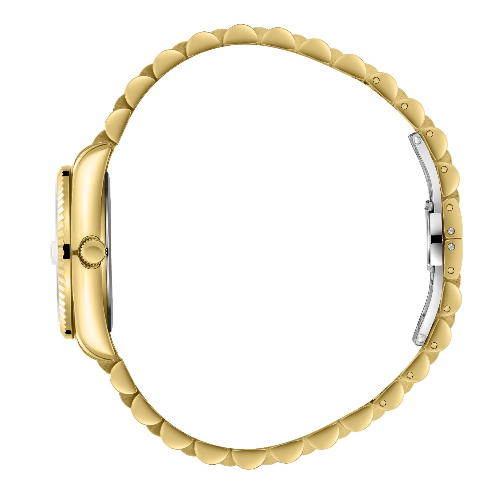 Beverly Hills Polo Club BP3827X gold watch side view showing case profile and bracelet