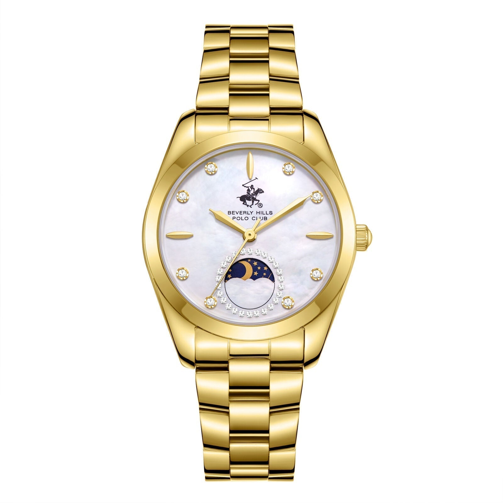 Beverly Hills Polo Club Moonphase Mother Pearl Gold Diamond Watch BP3833X.120