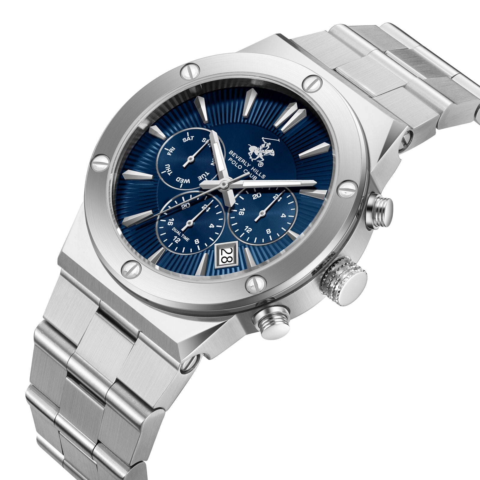 Beverly Hills Polo Club Dual Time Multifunction Silver Date Watch BP3871X.390