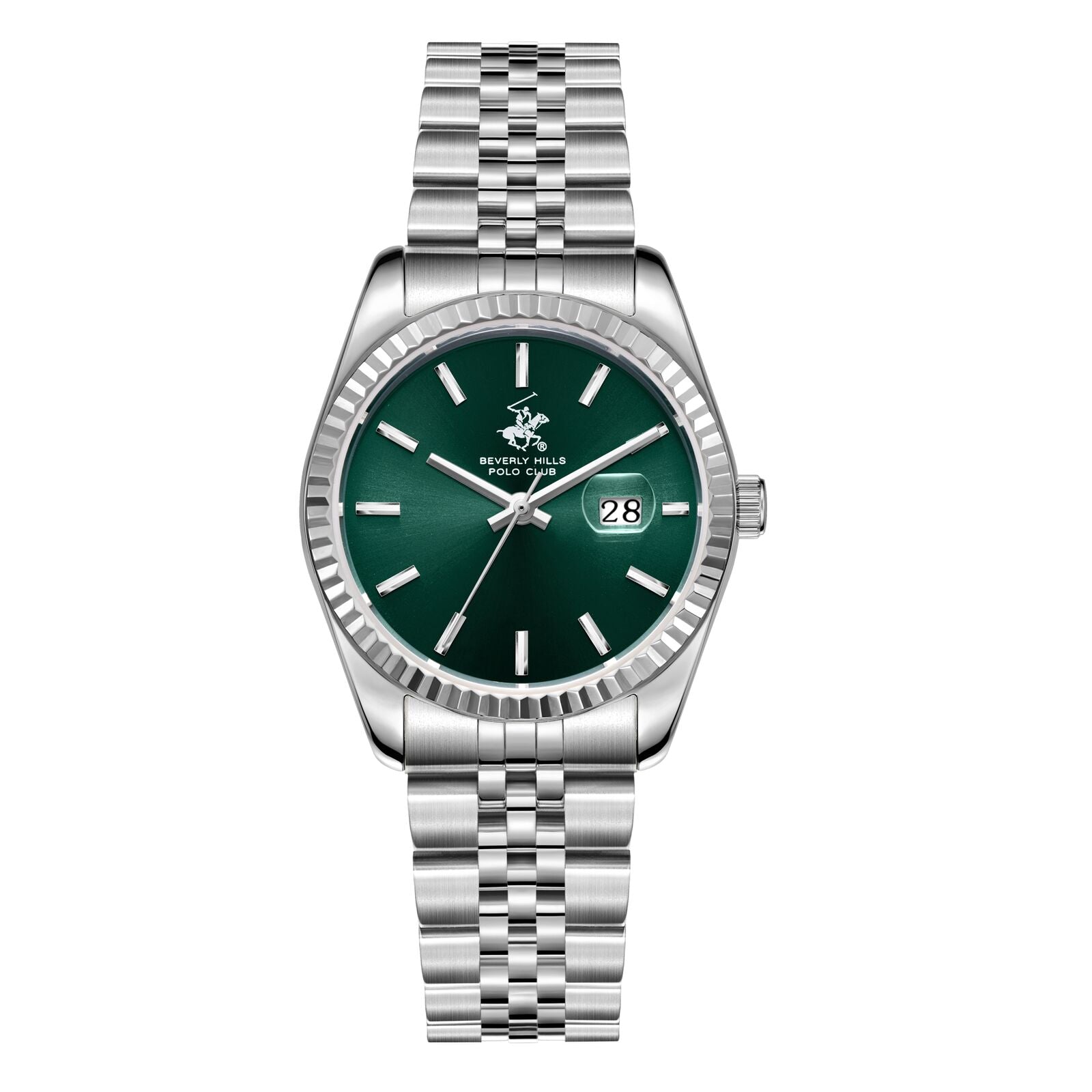 Beverly Hills Polo Club Sunray Green Dial Classic Silver Watch BP3827X.370