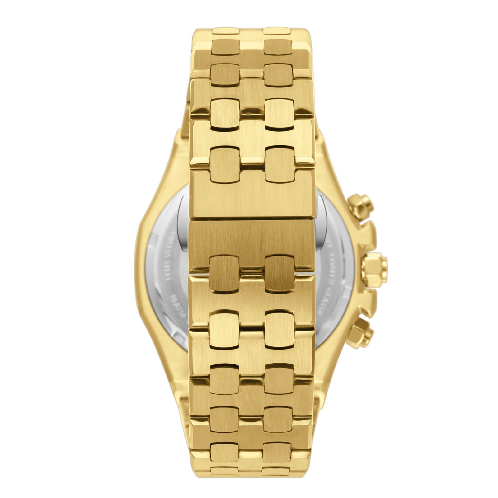 Gold case back and all-gold bracelet with link detail