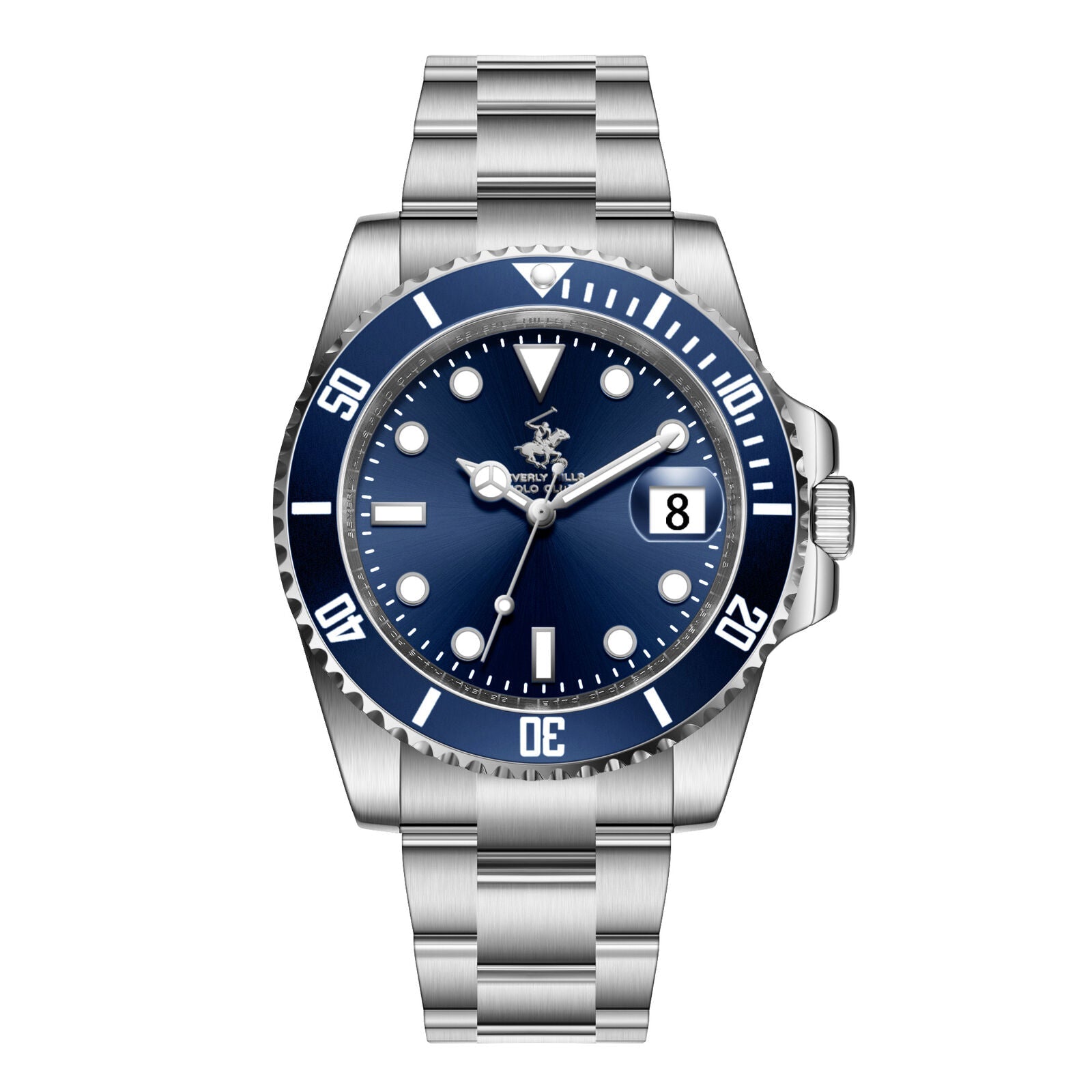 Beverly Hills Polo Club Waterproof Blue Dial Silver Date Watch BP3791X.390