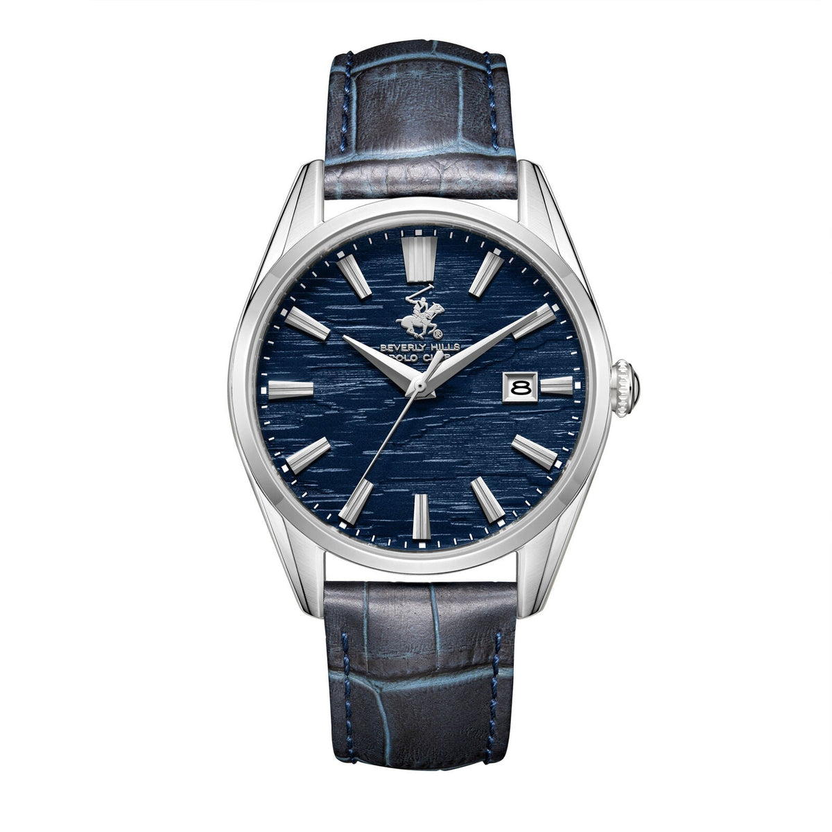 Beverly Hills Polo Club BP3811X.399 silver case watch with blue dial and blue leather strap