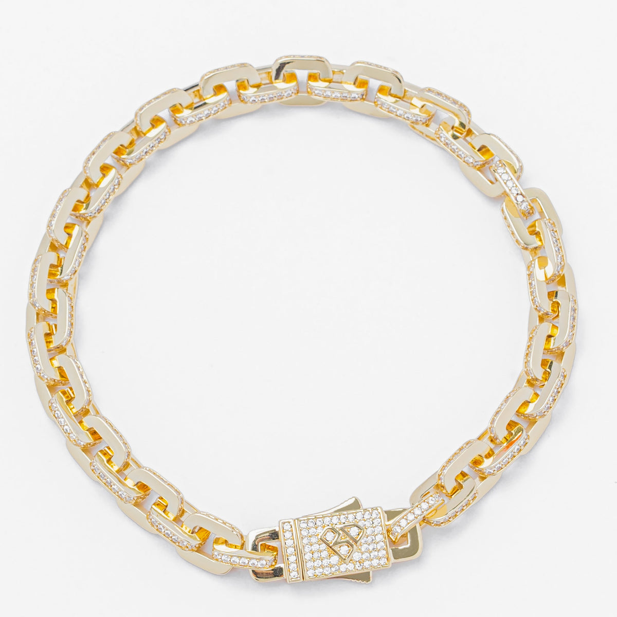 Gold and CZ anchor mariner bracelet with iced-out design and bullet clasp