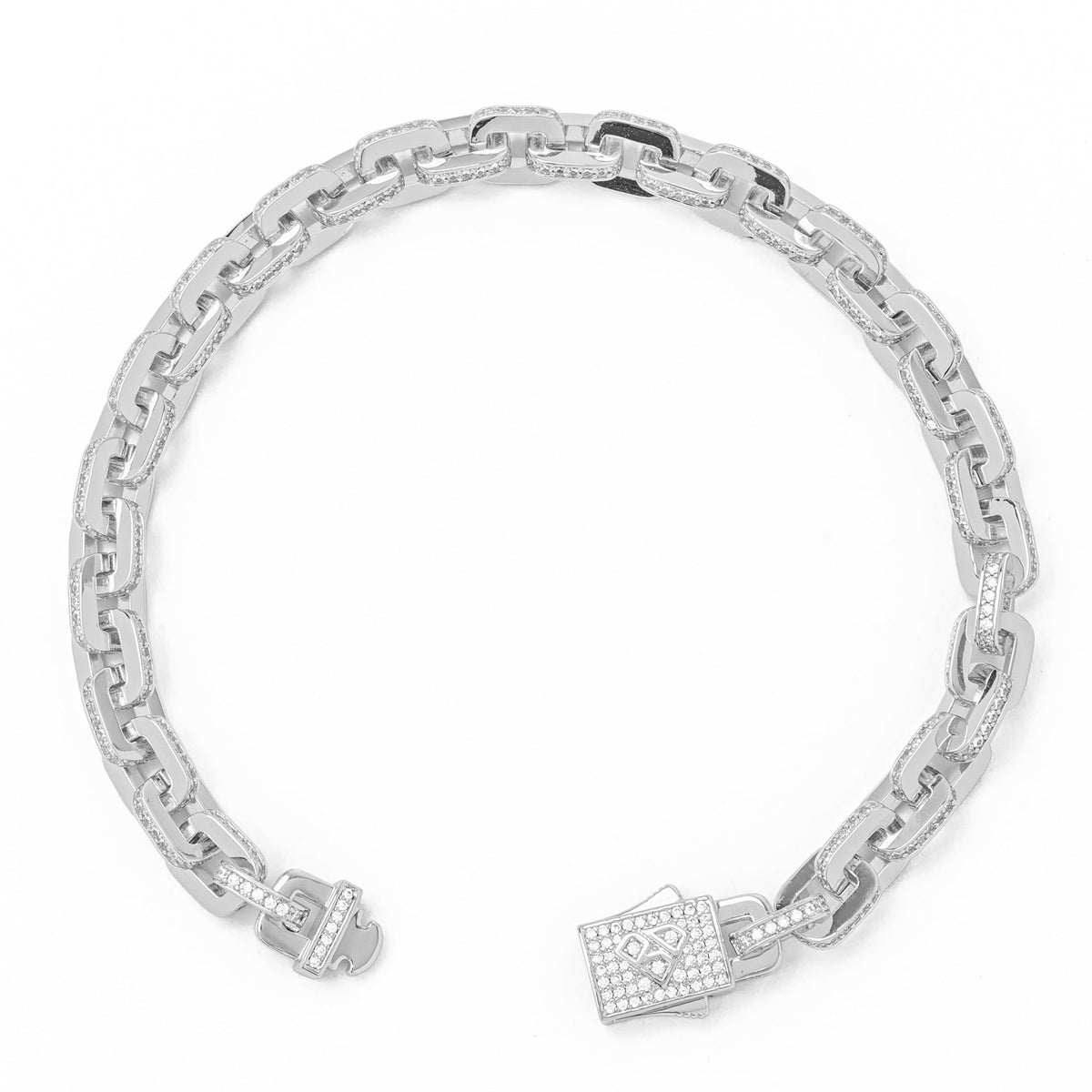 Big Daddy 10MM anchor mariner bullet diamond and silver link iced out bracelet angle view
