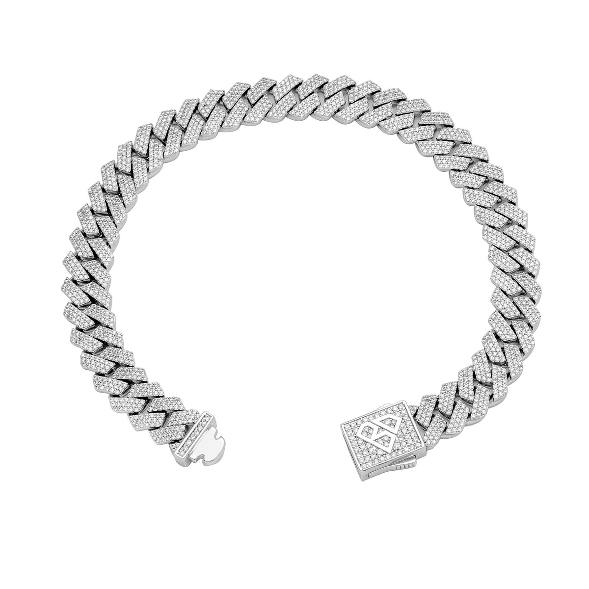 10MM Cuban bracelet angled view showing prong-set CZ stones and clasp detail