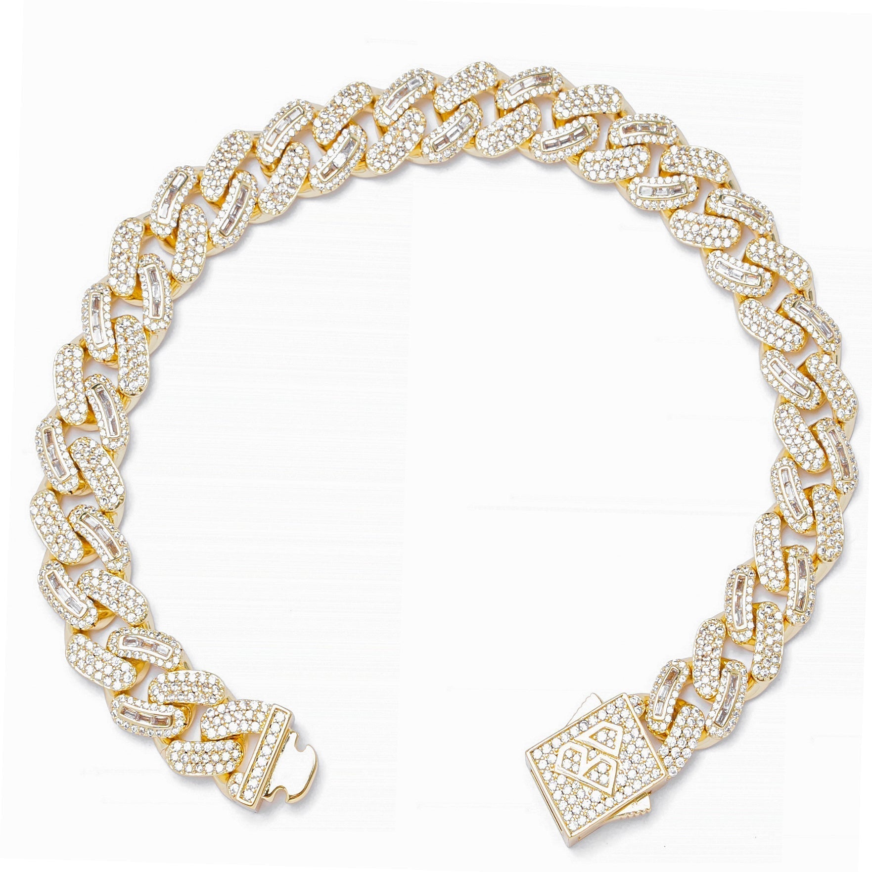 Big Daddy 10MM Mix Baguette & Diamond Gold Iced Out Bracelet