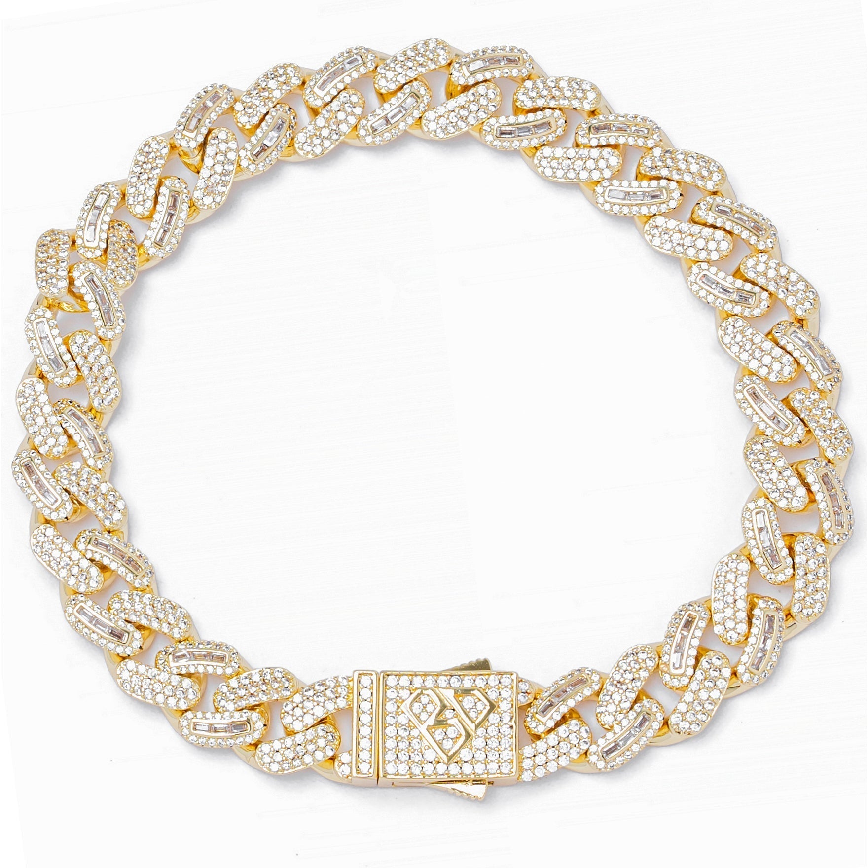 Big Daddy 10MM Mix Baguette & Diamond Gold Iced Out Bracelet