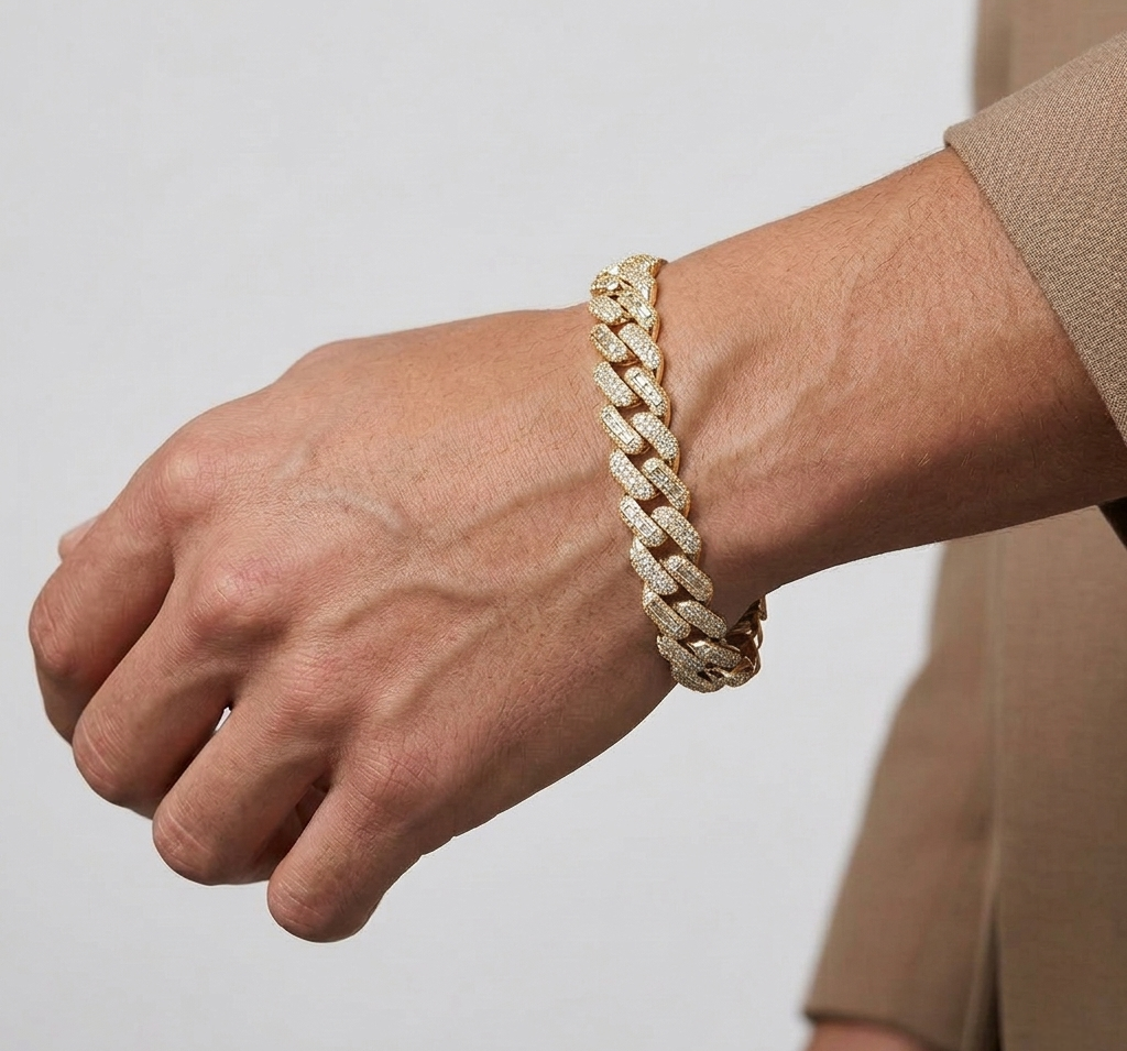 Big Daddy 10MM Mix Baguette & Diamond Gold Iced Out Bracelet