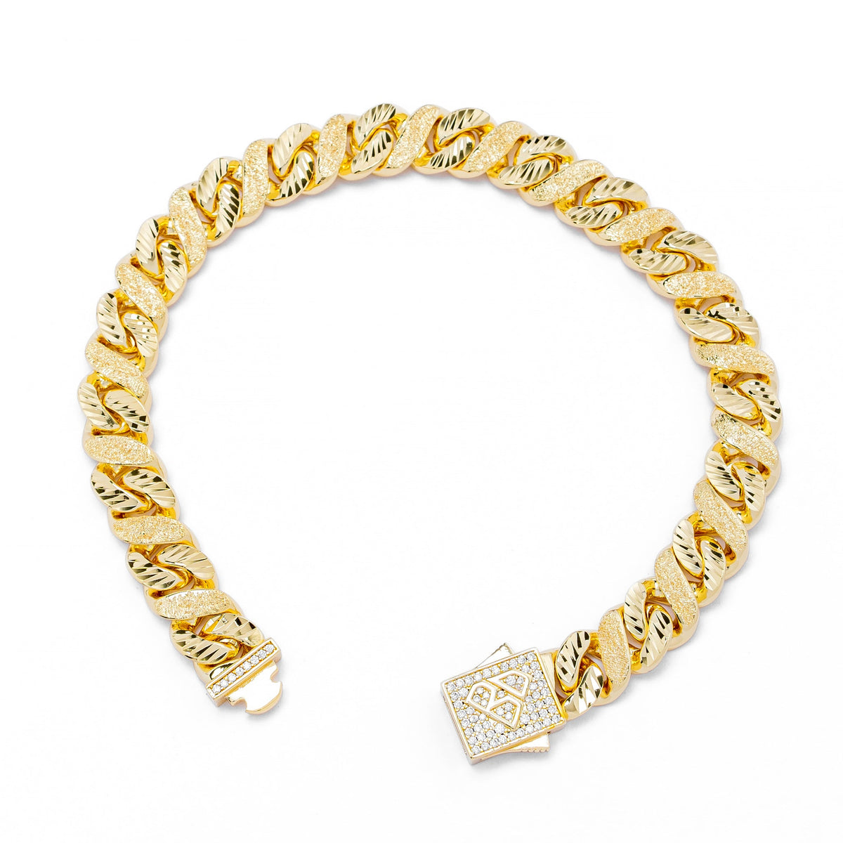 Big Daddy 10MM gold chain bracelet with diamond and gold clasp detail