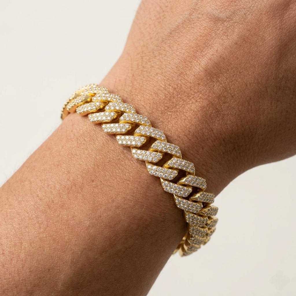 Big Daddy 10MM Straight Edge Cuban Diamond Gold Iced Out Bracelet