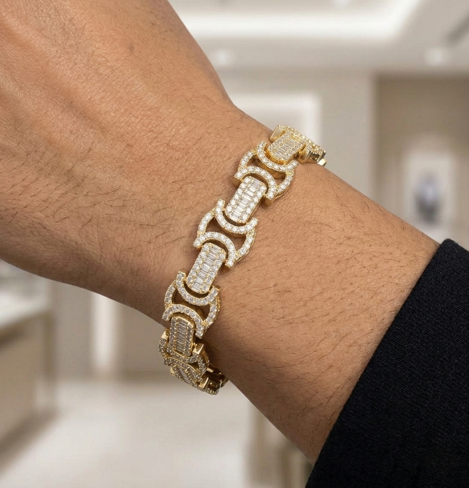 Big Daddy 12MM Baguette Byzantine Iced Out Gold Bracelet