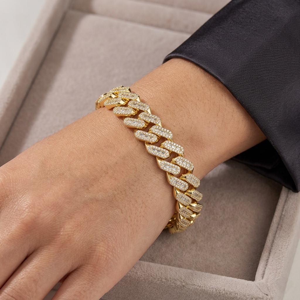 Big Daddy 12MM Baguette Iced Out Rhombus Cuban Gold Bracelet