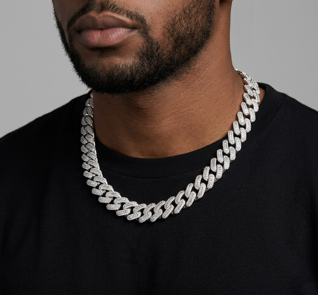 Big Daddy 12MM Baguette Iced Out Rhombus Cuban Silver Chain