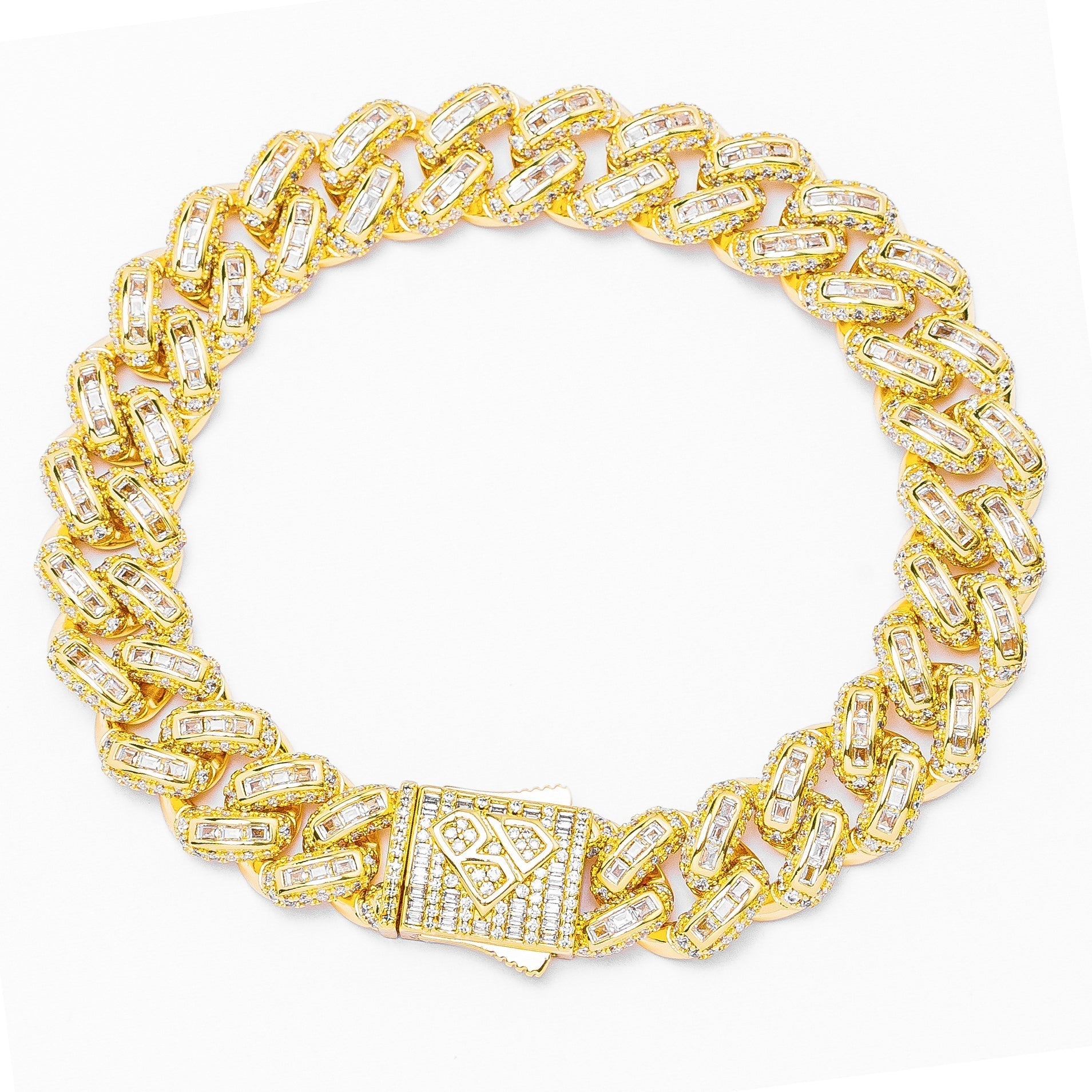 Big Daddy 12MM Baguette Miami Cuban Link Gold Iced Out Bracelet