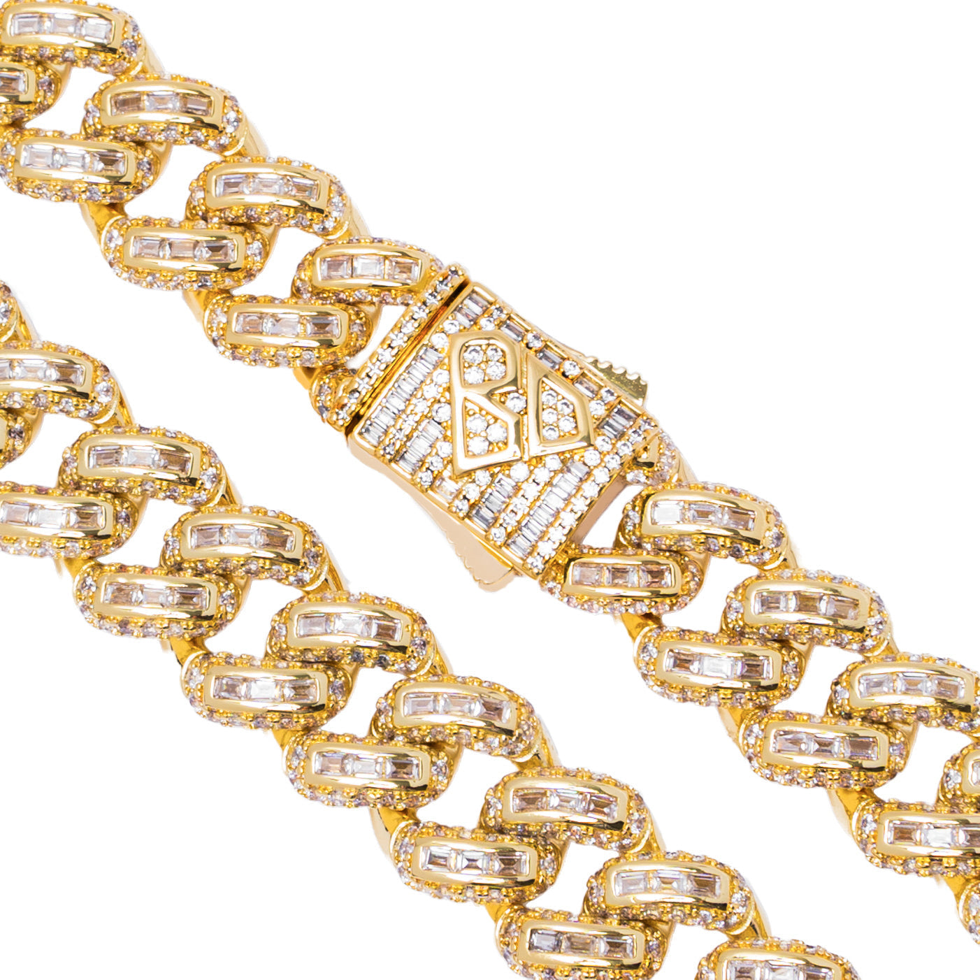 Big Daddy 12MM Baguette Miami Cuban Link Gold Iced Out Chain