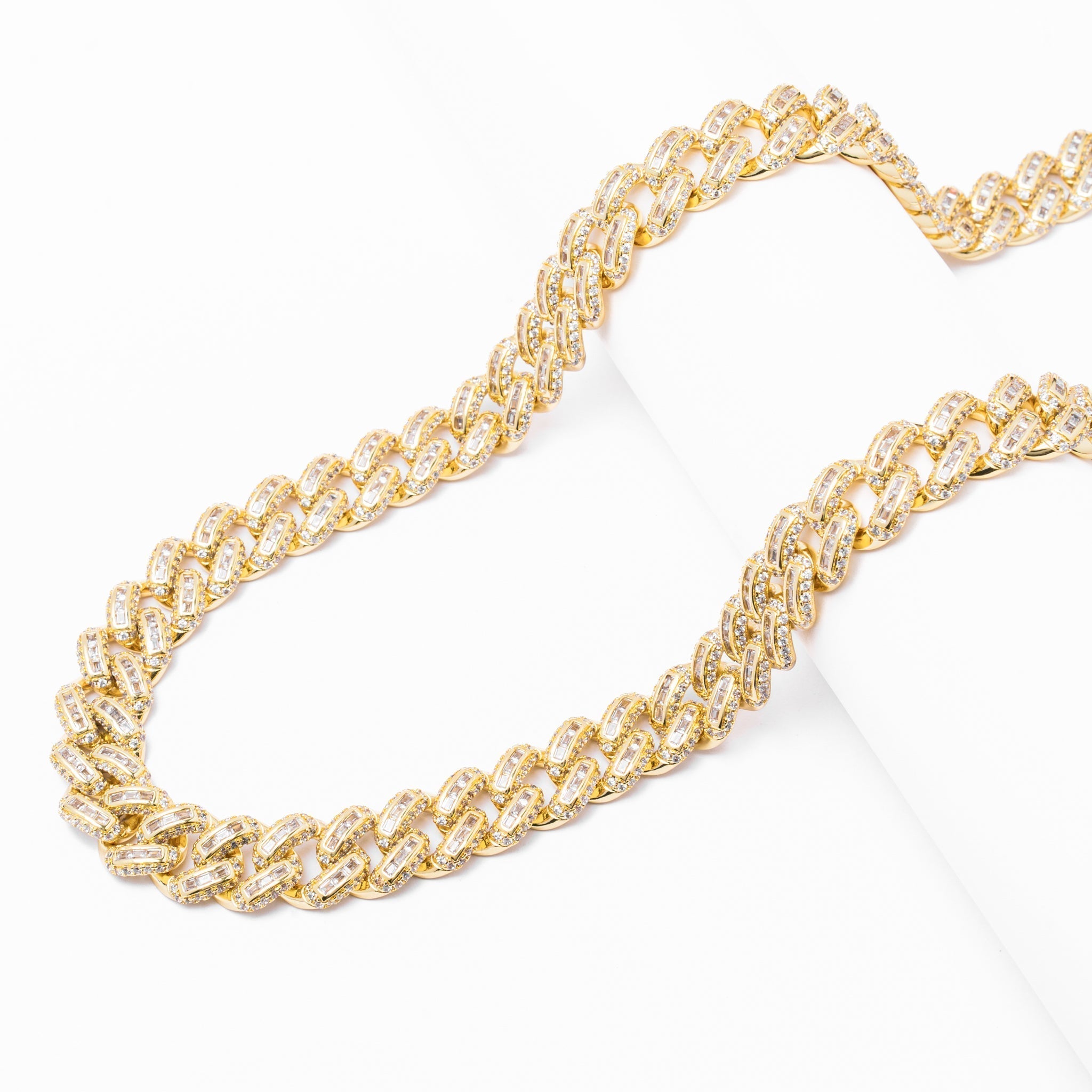 Big Daddy 12MM Baguette Miami Cuban Link Gold Iced Out Chain