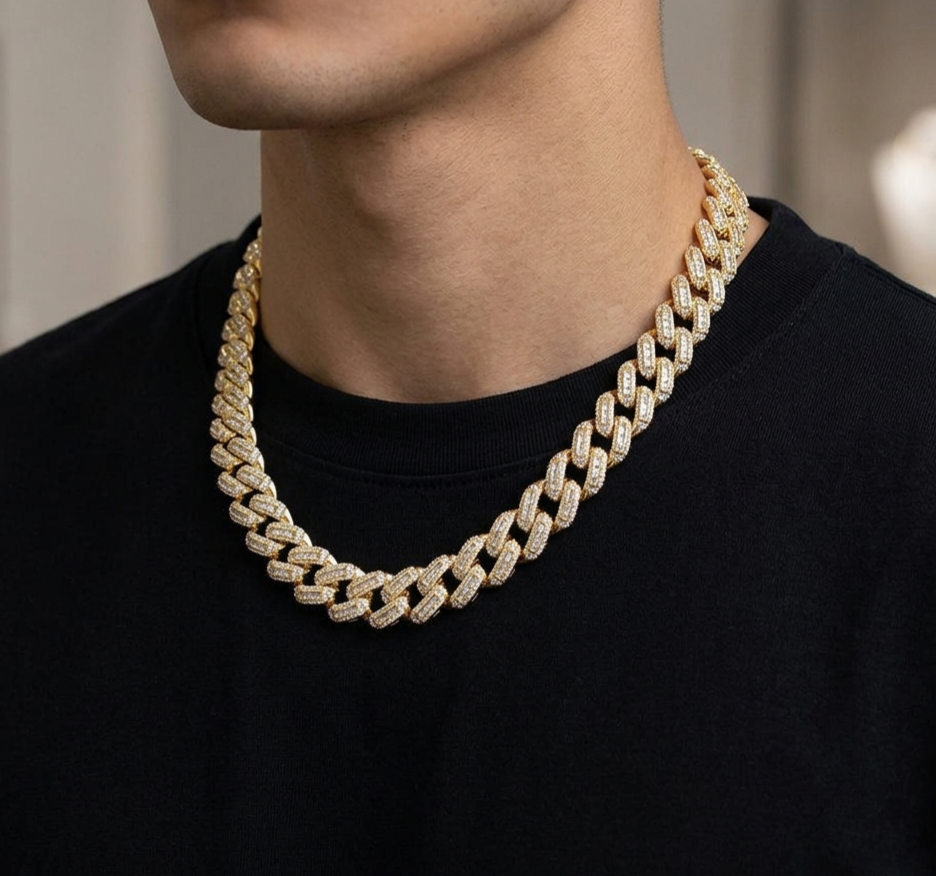 Big Daddy 12MM Baguette Miami Cuban Link Gold Iced Out Chain