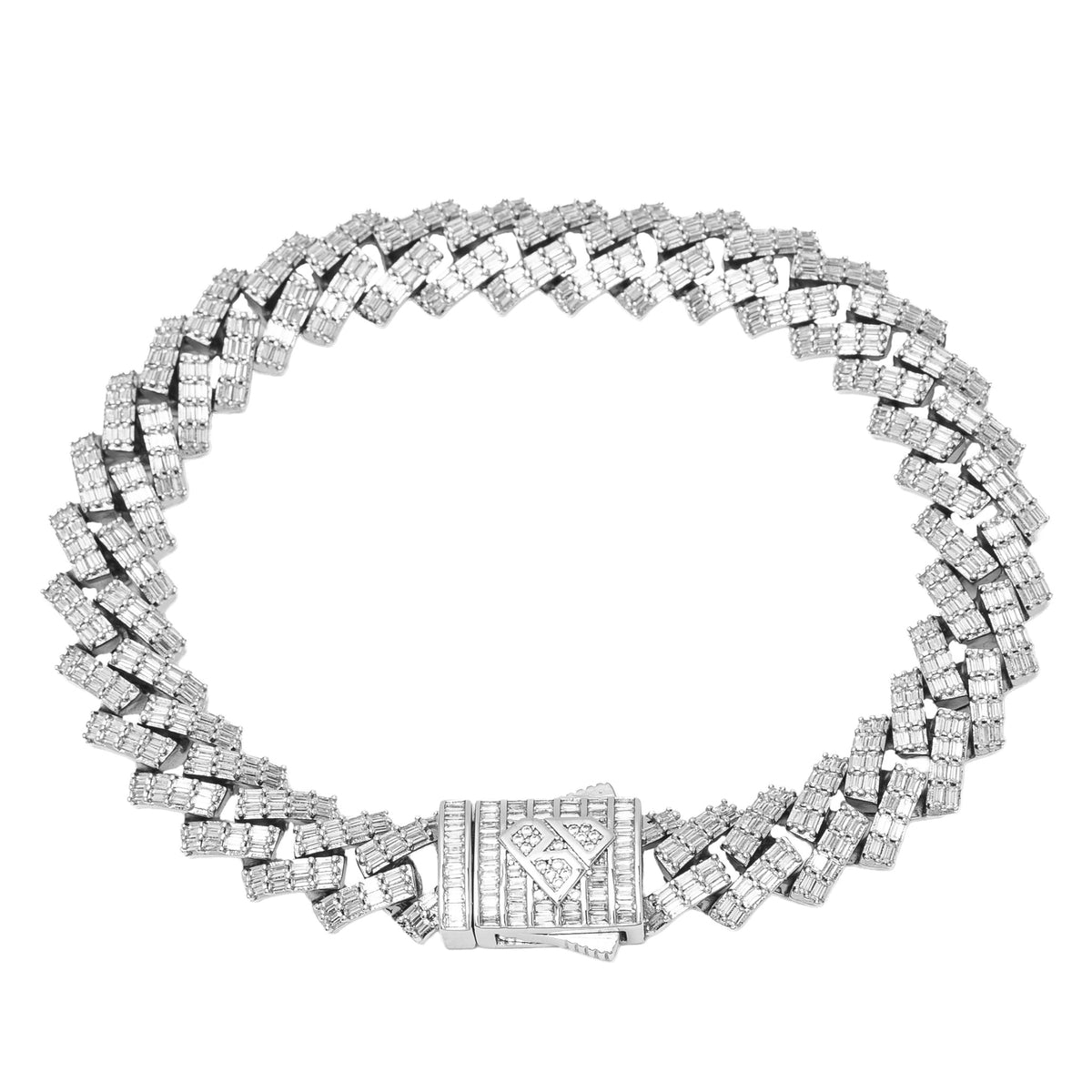 Big Daddy 12mm Cuban baguette CZ iced out silver bracelet front view