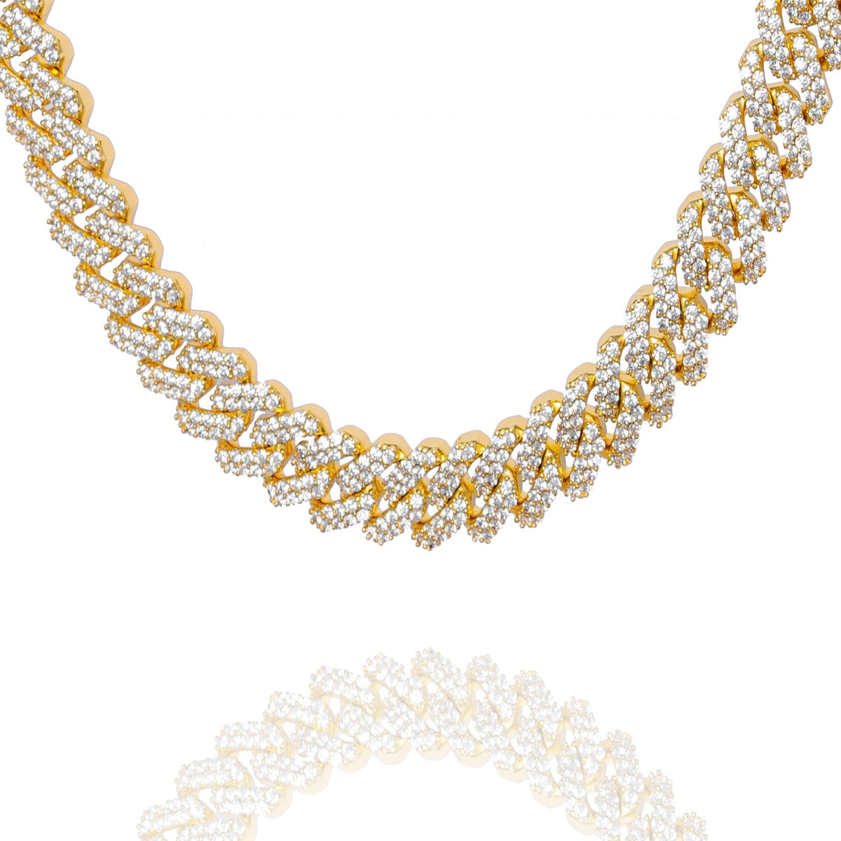 Big Daddy 12MM straight-edge Cuban CZ gold iced-out chain laid flat